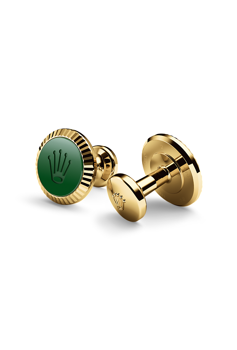 Rolex Manschettenknöpfe „Riffeldesign“ Herrenuhr (A1038) Gelbgold und Keramik